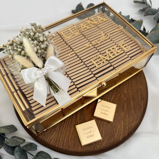 Gold Glass Box Engagement Chocolates