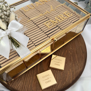 Gold Glass Box Engagement Chocolates