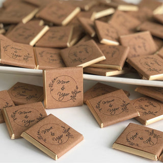 Personalized Kraft Paper Chocolate Favors, Rustic Wedding Treats