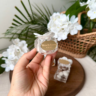 Custom Transparent Box with Almond Candy – Elegant Guest Favors
