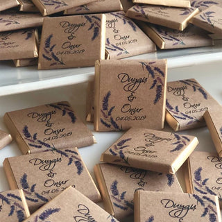 Personalized Kraft Paper Chocolate Favors, Rustic Wedding Treats
