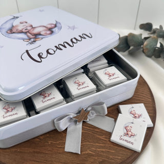 Personalized Baby Chocolates in a Metal Box