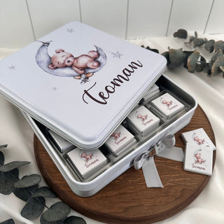 Personalized Baby Chocolates in a Metal Box