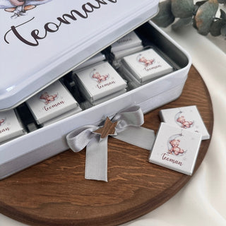 Personalized Baby Chocolates in a Metal Box