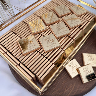 Elegant Glass Box with Personalized Chocolates – Luxury Wedding & Engagement Favor
