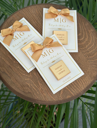 Personalized Chocolate Thank You Card with Bow, Elegant Wedding Favor, Anniversary, Celebration