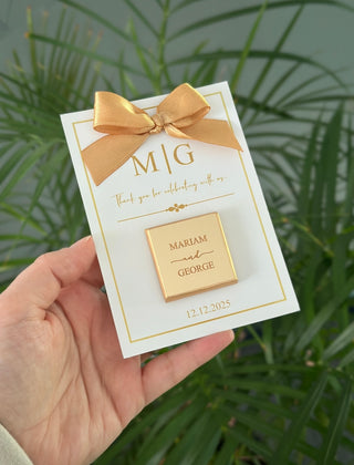 Personalized Chocolate Thank You Card with Bow, Elegant Wedding Favor, Anniversary, Celebration