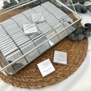 Silver Elegant Glass Box with Personalized Chocolates – Luxury Favor