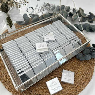 Silver Elegant Glass Box with Personalized Chocolates – Luxury Favor