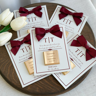 Personalized Chocolate Thank You Card with Burgundy Bow