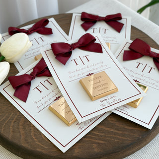 Personalized Chocolate Thank You Card with Burgundy Bow