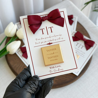 Personalized Chocolate Thank You Card with Burgundy Bow