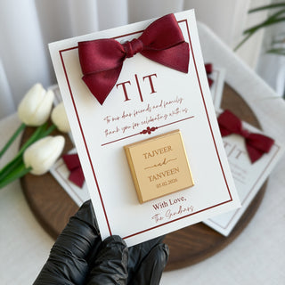 Personalized Chocolate Thank You Card with Burgundy Bow